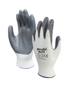 PN72 Gri Polyester Örme Nitril Eldiven