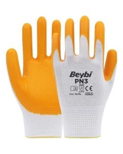 Beybi Pn3 Polyester Astarlı Nitril Eldiven Sarı-Beyaz
