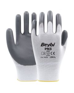 PN3 Gri Beyaz Polyester Örme Nitril Eldiven