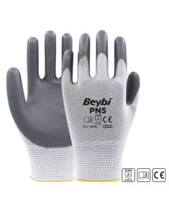 Beybi PN5 Gri Polyester Örme Nitril Eldiven