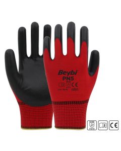 Beybi PN5 Kırmızı Polyester Örme Nitril Eldiven